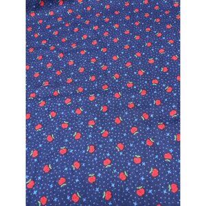 Vintage Blue Fabric with Red Cherry Print & Star Accents 14x32" Cotton Quilting